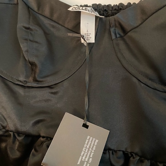 Future Collective Strappy Satin Black Midi Dress Large Cocktail Formal Chic Glam - Picture 6 of 10